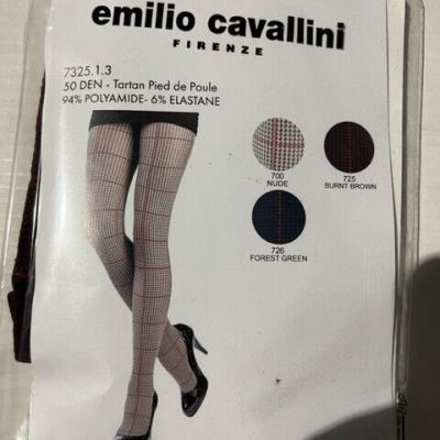 New EMILIO CAVALLINI Brown Glen Plaid Houndstooth Tights Pantyhose sz M/L Italy