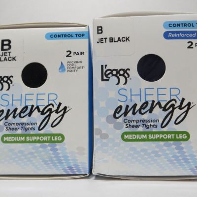 Leggs Sheer Energy Control Top Tights - Size B JET BLACK -  4 pairs
