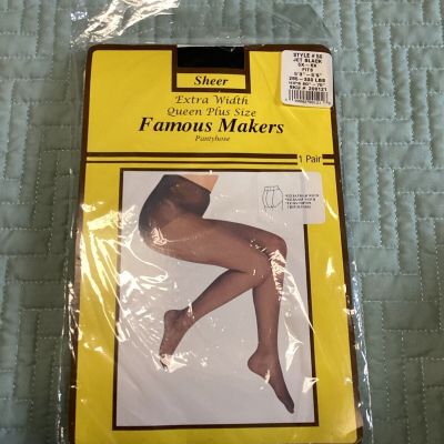 Famous Makers Sheer Extra Width Queen Plus Size Jet Black Pantyhose’s 5x-6x
