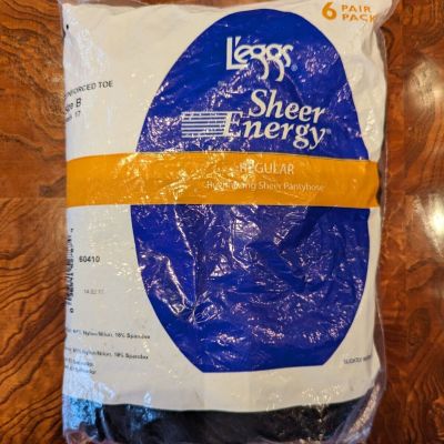 6 NOS Pairs L'eggs Sheer Energy Revitalizing Pantyhose Black B  Up To 5' 11