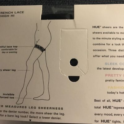 New Vintage Hue French Lace Top Thigh-Hi  Stockings sz 1 Black 5971 15 denier
