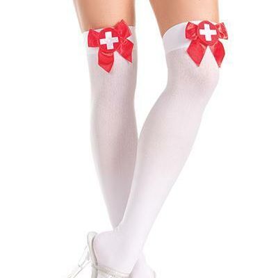 sexy BE WICKED naughty NURSE bows CROSS thigh HIGHS stockings NYLONS pantyhose
