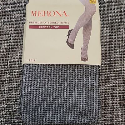 Merona Premium Patterned Tights Control Top Ebony/Fresh White Size S/M