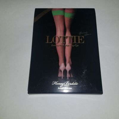 Honey Birdette Lottie green Stockings Luxury Thigh High Stay Ups size Large new