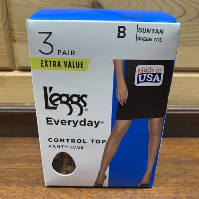 Leggs Everyday Control Top Pantyhose 3 Pair Pack Size B Suntan Medium Sheer Toe