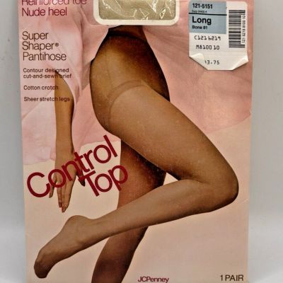 JC Penney Super Shaper Control Top Pantyhose Long Bone 1980s Nude Heel VTG NOS
