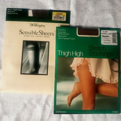 JC Penny Seamless Thigh High Stretch Stockings & Sensible Sheers- Lot of 2