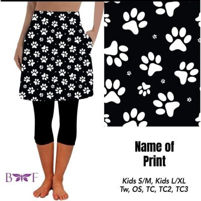 Black and White Paw  Skirted Capris