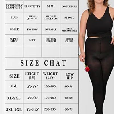 Oversize Plus Size Tights for Women, Solid Color Soft X-Large-XX-Large Black