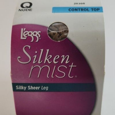 L'eggs Silken Mist Silky Sheer Leg Control Top Pantyhose Size Q Nude 20308