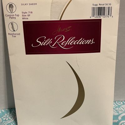 NEW Hanes Silk Reflections pantyhose size EF Silky Sheer White 718 control top