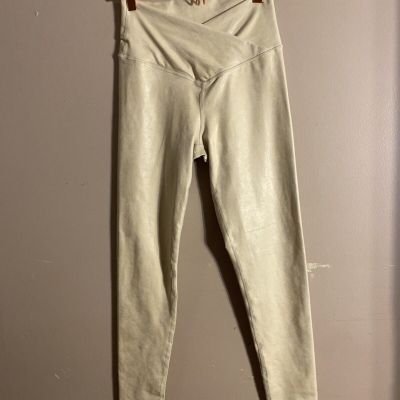 Offline by Aerie Criss Cross Waist Compression 7/8 Leggings Shiny Beige Sz M