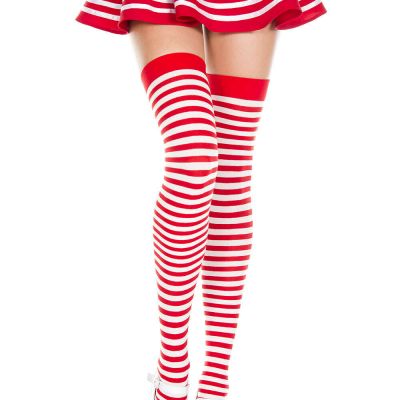 Red White Striped Thigh High Stocking Christmas Holiday Nylon O/S New