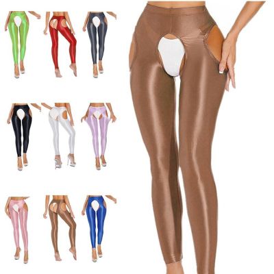 US Women Oil Glossy Footless Sheer Suspender Tights Stretchy Long Pants Trousers