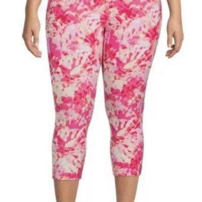TERRA & SKY Capri Leggings Size 3X 24W-26W High Rise Tie Dye Pinks Womens New