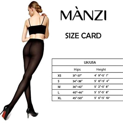 MANZI 2 Pairs Run Resistant Control Top Panty Hose Opaque Tights Black Medium