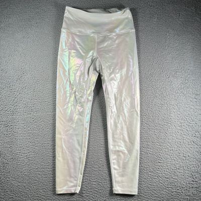 Zyia Leggings Women's 4 White Iridescent Reflective Shiny Stretch Yoga Pants