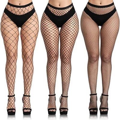 Buauty 3 pcs black fishnet stockings for women, Small-Large, Three Grid Style