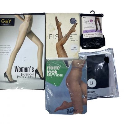Women’s Pantyhose & Fishnet Tights Size Small Black & Nude New Lot Of 5