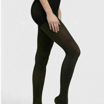 DKNY Women's Ribbed Tights Size Petite Small Black Lurex Control Top Tights