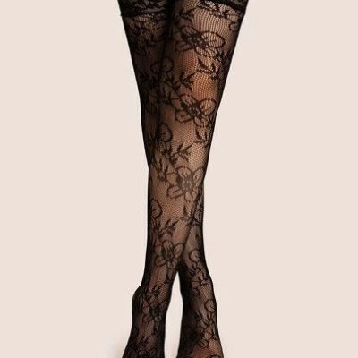 Romwe kawaii lace top floral fishnet stockings black nip 80s goth