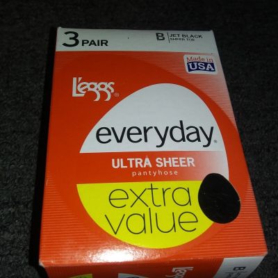 Leggs Womens Everyday Ultra Sheer Pantyhose Size M Jet Black 3 Pack Sheer Toe