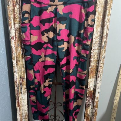 Pop Fit Leggings With Pockets! in Pink Camo Women’s XL Yoga Workout Pants