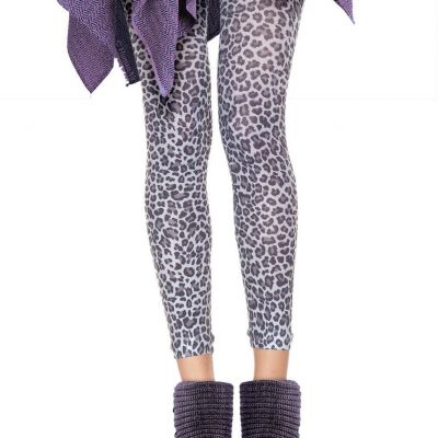 Opaque Leopard Print Footless Tights
