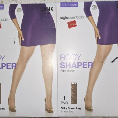 Lot Of 2 Hanes Style Essentials Body Shaper Pantyhose Silky Sheer 3X / 4X Nude