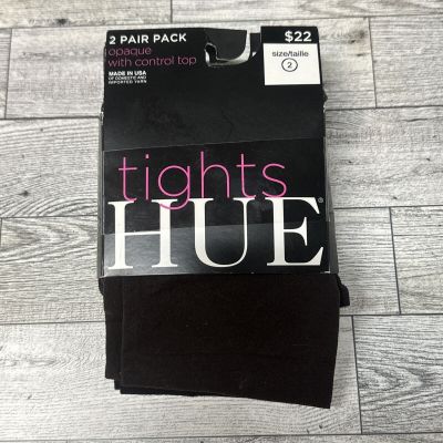 HUE Womens Tights Size 2 Black Espresso Brown Opaque Control Top 2 Pair Pack