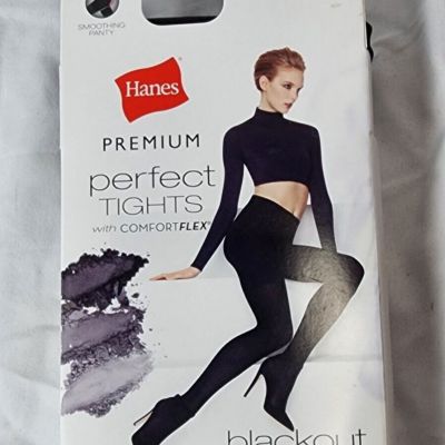 New Hanes Premium Women's Black Opaque Perfect Tights Comfort Flex Size L