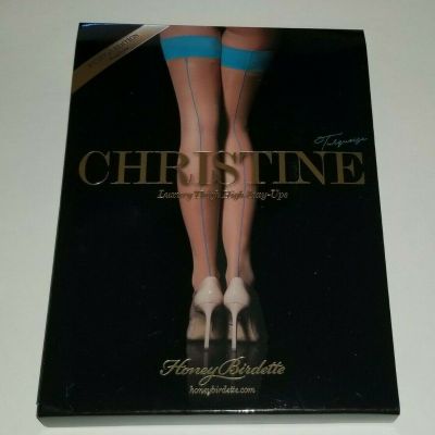 Honey Birdette Christine Turquoise Stockings Thigh High Stay Ups size Large new