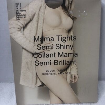 H&M Mama Tights Semi Shiny Collant Semi-Brillant Size Small 2 Pack, Color Beige