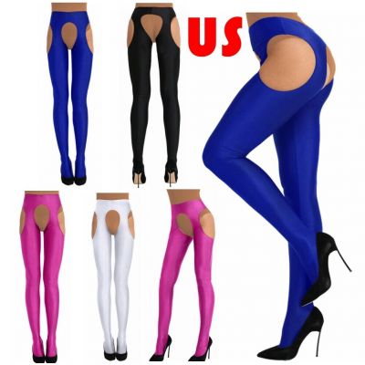 Women's High Waist Hollow Out Crotchless Long Stockings Stretchy Tight Pantyhose