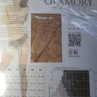Glamory Luxury 20 dn RHT stockings, Size 3XL (56-58), Make Up, New