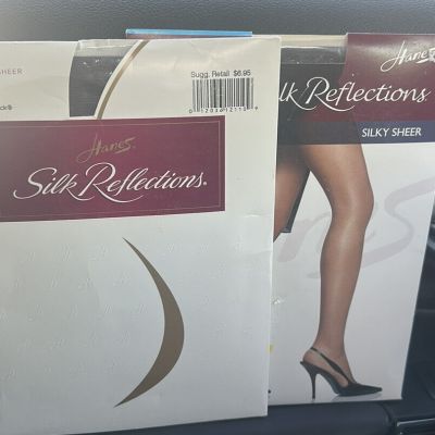 2 pair New Hanes 717 Size EF Silk Reflections Control Top Sheer Toe Barely Black