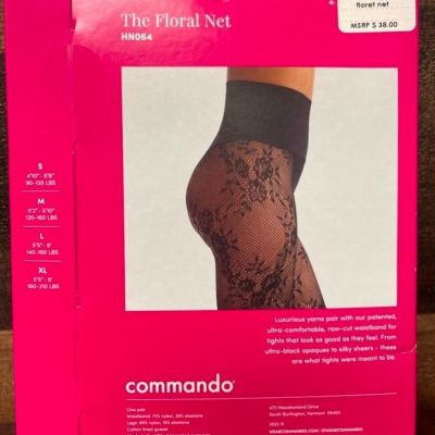 NEW NIP Commando THE FLORAL NET Black Lace Luxury Tights Raw Cut Hight Waist M