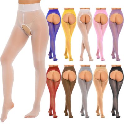 US Women's Glossy Hollow Out Tights Shiny Pantyhose Sheer High Waist Stockings