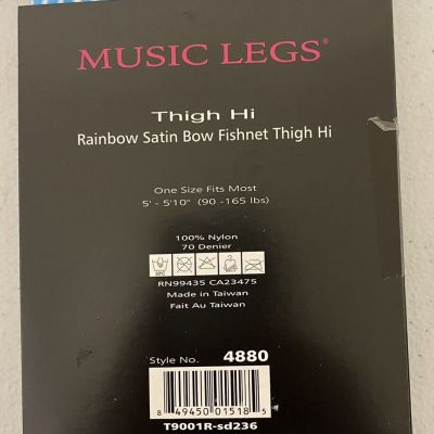 Music Legs Rainbow Satin Bow Fishnet Thigh High Stockings Style 4880 One Size
