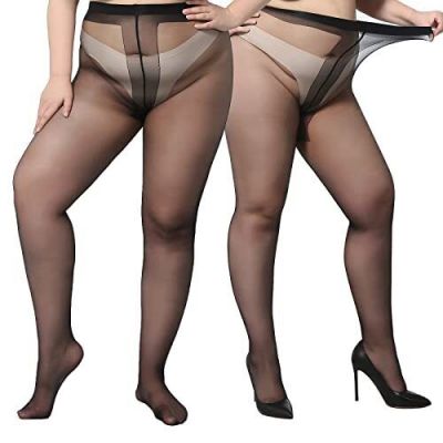 2Pack Sheer Pantyhose Plus Size Ultra Thin T Crotch Queen Size Tights
