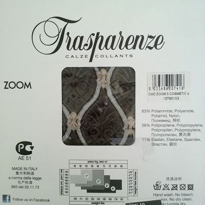 Trasparenze Zoom Opaque Fashion Tights 40 Den Jacquard Design Pantyhose Size S