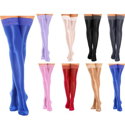 Womens Glossy Stockings Solid Stretchy Thighs High Long Socks Smooth Pantyhose