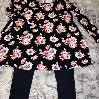 Set Of 5x Floral Top And Sz L Tuff Leggings Great For Running Around Town