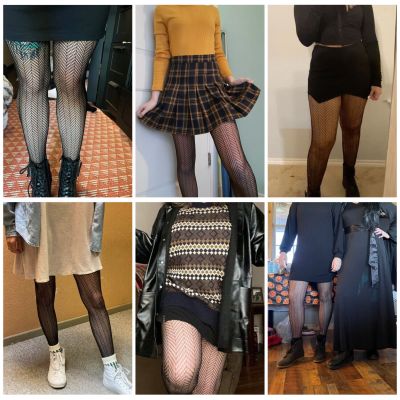 Women's Hollow Out Black Pattern Pantyhose Thigh High Fishnet Stockings Tights