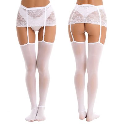 US Women Sexy Lace Mini Skirts Thigh High Stockings+Suspender Garter Belts Night