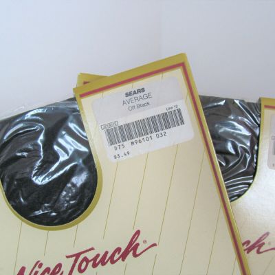 2 Pair Vintage Nice Touch Silky Sheer Pantyhose Off Black Lycra Nylons Sears F