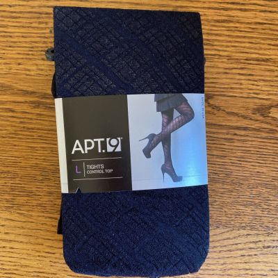 Apt 9 BLACK Control Top Tights - Patterned (Black Tie) Size L - NEW WITH TAGS