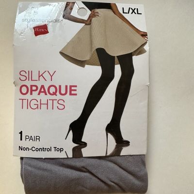 New” Hanes Silky Opaque Tights Non-Top Control Size L/XL Gray. b12
