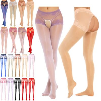 US Women Silk Glossy Lace Pantyhose Hollow-Out Tights Thigh High Stockings Party