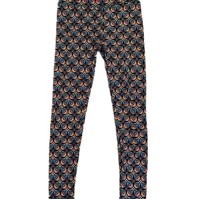 Lularoe Leggings OS Geometric Pattern Blue Orange Pattern Soft Workout Leisure